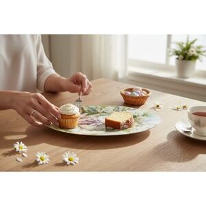 Prima Design Easter Bunny Glass Platter Large 12in Multicolor NWOT Spring